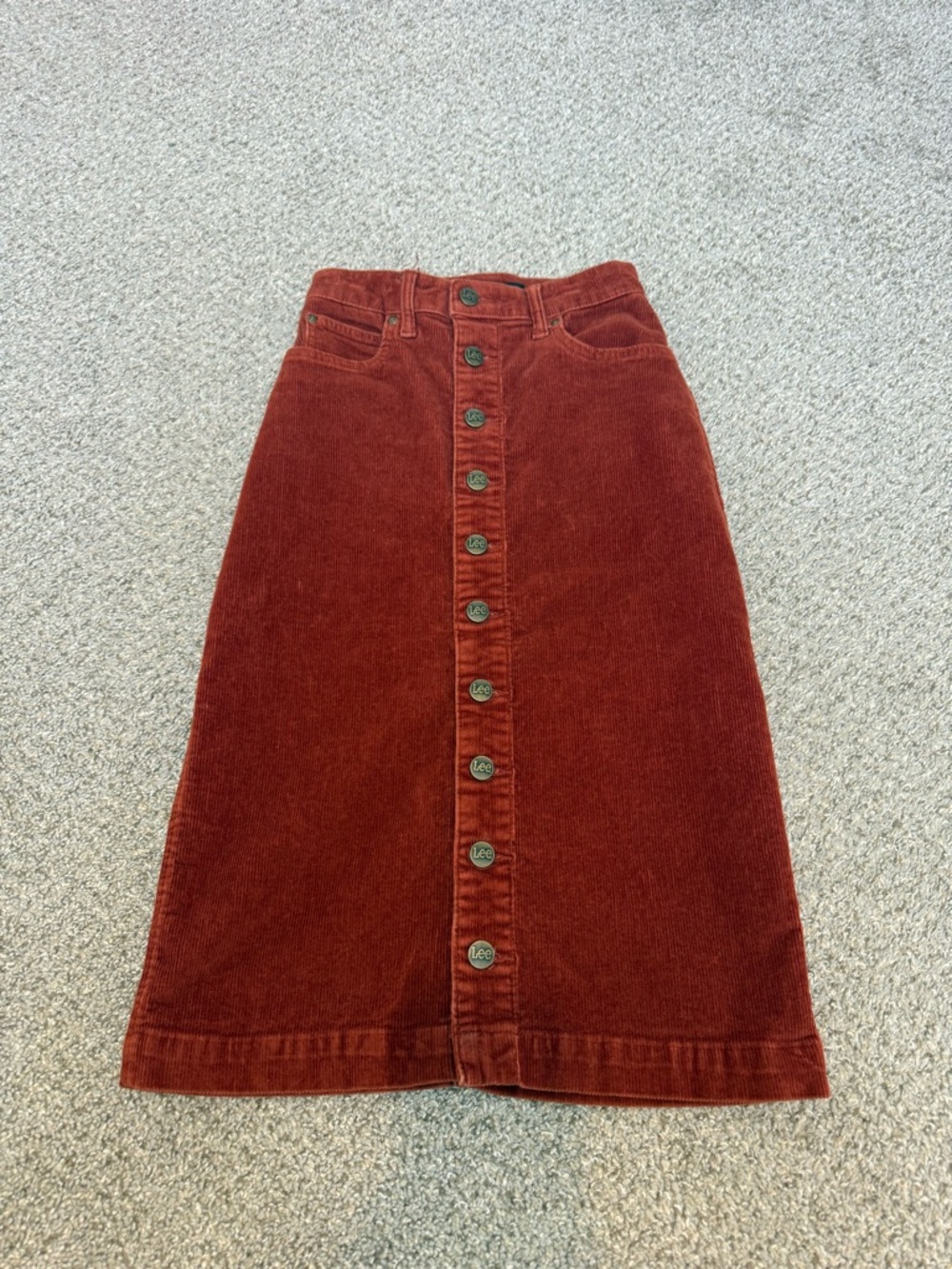 Lee Button-Front Corduroy Midi Skirt - Rust Brown